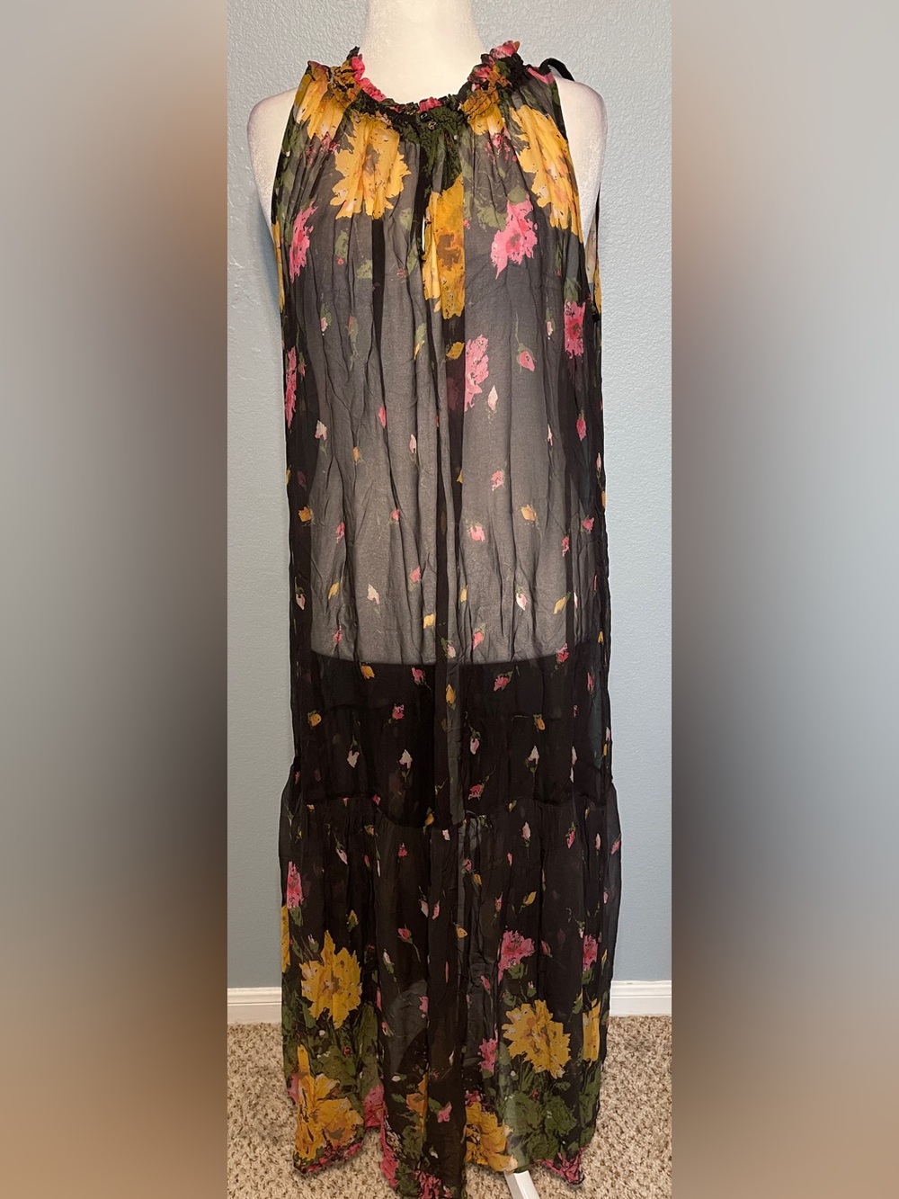 Sundance Floral Maxi Dress Sheer Boho Cottagecore Fairycore Artsy No Liner Large